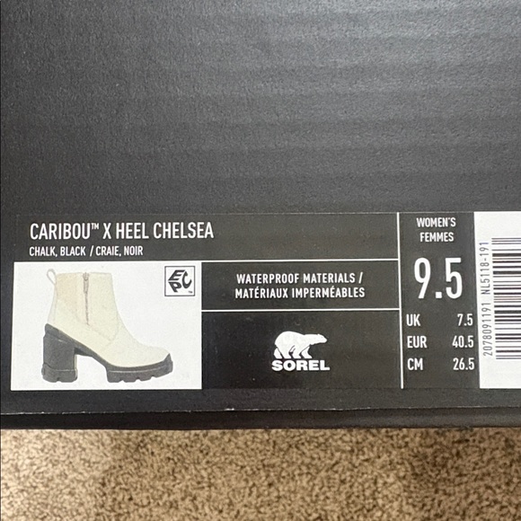 NIB Sorel Caribou X Heel Chelsea Boot Chalk White Waterproof Platform - Picture 7 of 7